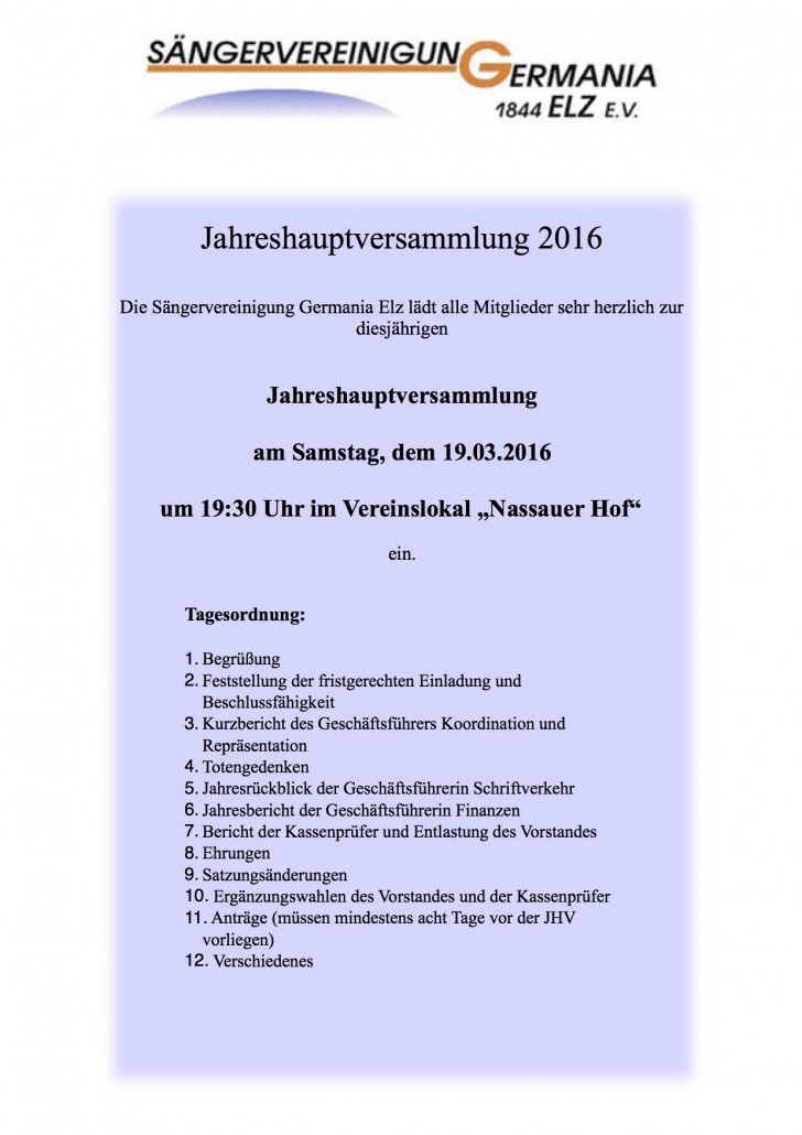 Einladung Jahreshauptversammlung 2016
